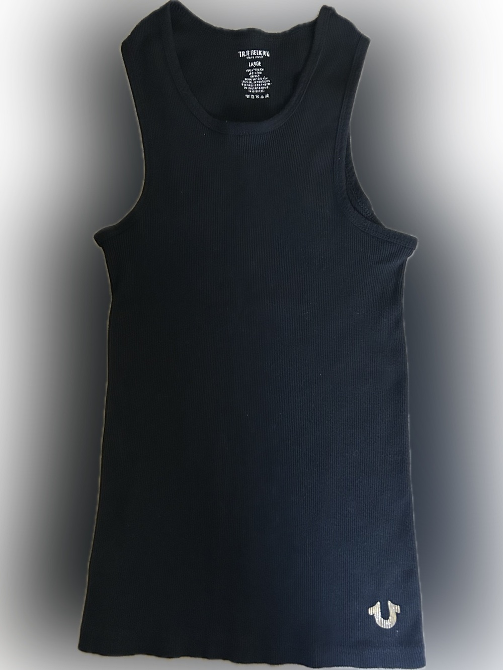 True Religion Black Ribbed Logo Tank
